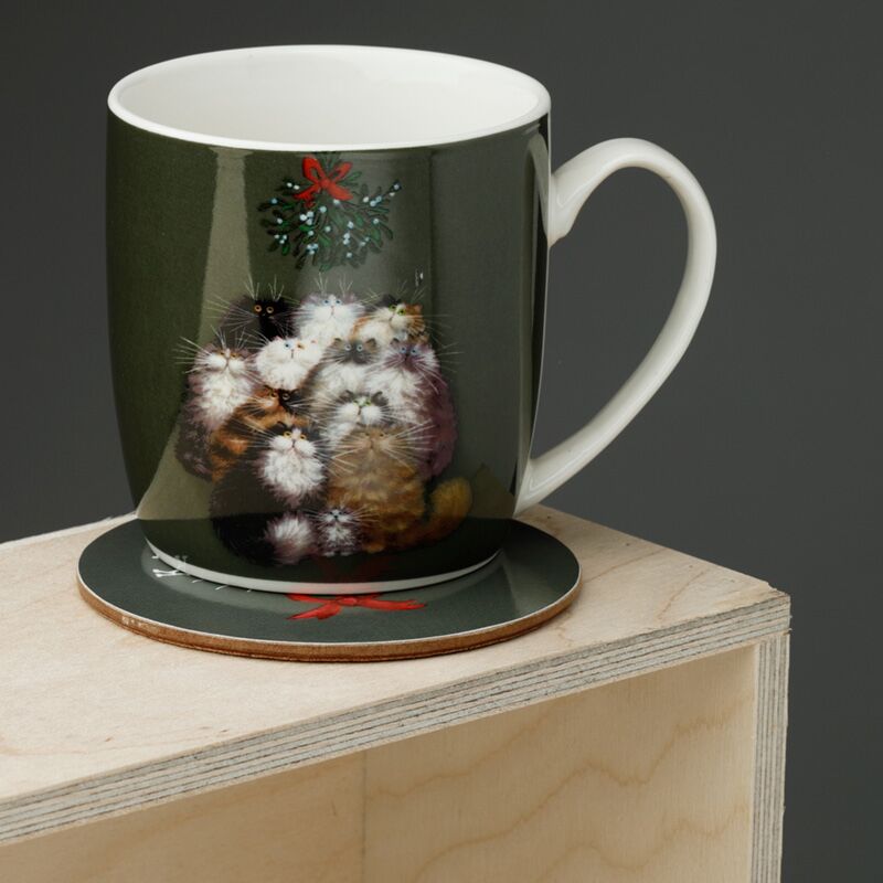 Load image into Gallery viewer, Kim haskins 12 katten voor kerstmis porselein mok onderzetter
