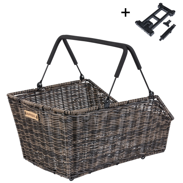 Load image into Gallery viewer, Basil fietmand cento rattan look met mik bevestiging 22 liter 41 x 25 x 12 cm - bruin
