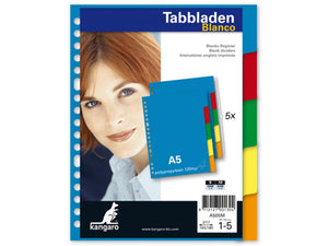 Kangaro tabblad a5 blanco pp 120 micron assorti 17-gaats 5-delig kunststof