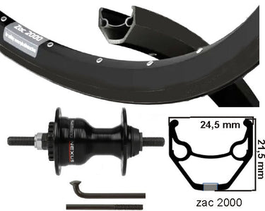 Kgs voorwiel 28 inch (622) zac2000 zwart zilver rollerbrake vaste as