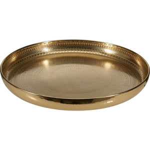 Home styling dienblad met hamerde dessin metaal ø34x3,5cm gold