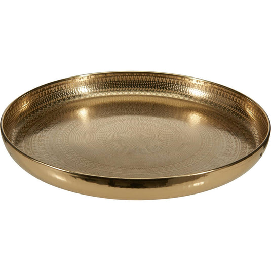 Home styling dienblad met hamerde dessin metaal ø34x3,5cm gold