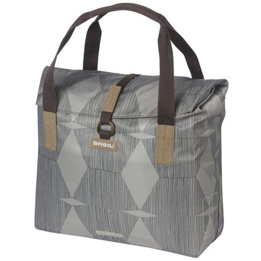 Basil Elegance fietsshopper, Green PET, waterkerende vouwsluiting, gepolsterde hand schouderbanden, 20-26L, taupe