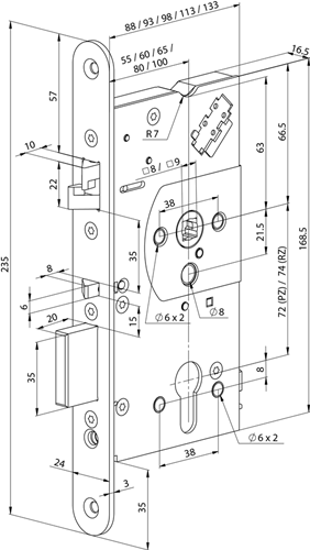 Afbeelding laden in galerijviewer, Abloy el560 veiligheidspaniekdeurslot | enkelzijdig krukgestuurd | zelfvergrendelend | skg** | dm80mm | pc72mm | voorplaat rvs 24x235mm afgerond | 12 24v dc | dr 1+2+3+4 - 10013887
