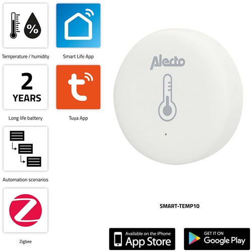 Alecto smart-temp10 smart zigbee-temperatuur- en vochtigheidssensor - huisautomatisering