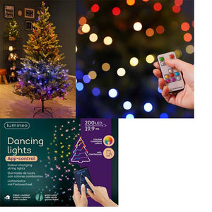 Lumineo verlichting met 200 leds bedienbaar via bluetooth app-dancing lights 1990cm multikleur alle kleuren van de regenboog incusief wit en warm wit