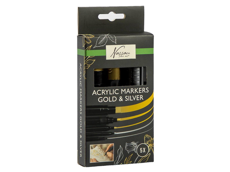 ギャラリービューアに画像をロードする, Nassau acryl marker set goud zilver - 5st.

