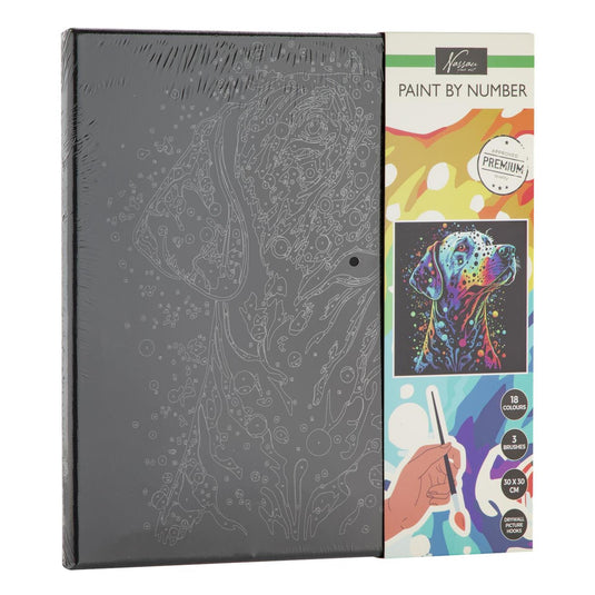 Nassau schilderen op nummer zwart canvas hond, 30x30cm