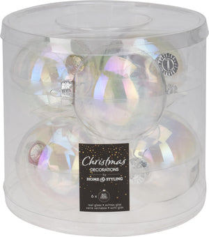 Home styling kerstbal glas 80mm irriserend koker a 6 stuks