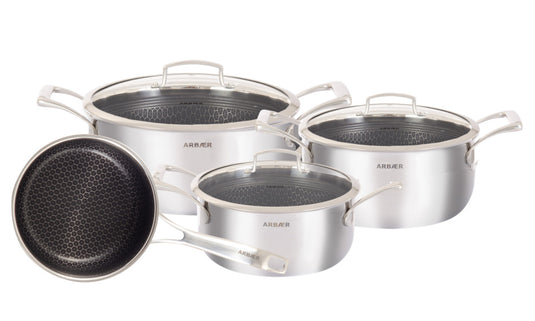 Arbaer 7-delige pannenset inductie met honingraat anti-aanbaklaag