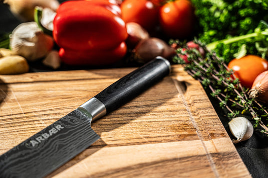 Arbaer koksmes 20 cm japanse damascus print pakka houten handvat