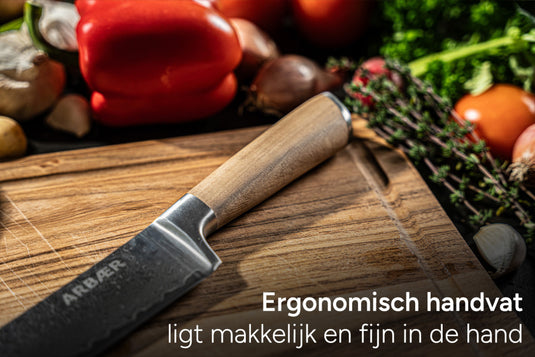 Arbaer santoku koksmes 18,5 cm damascus staal olijfhouten handvat japans