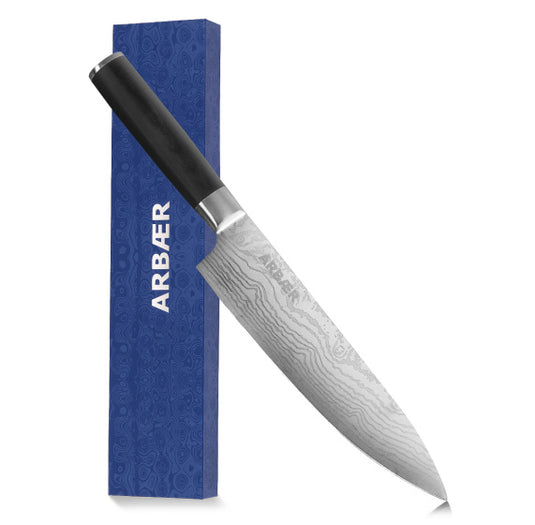 Arbaer koksmes 20 cm japanse damascus print pakka houten handvat