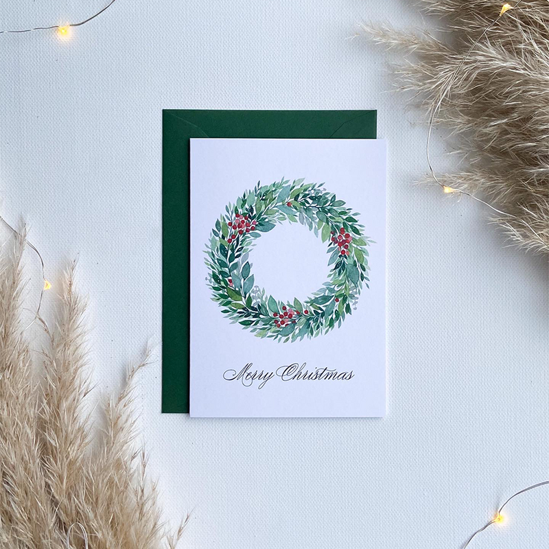 Afbeelding laden in galerijviewer, Art by andu wenskaart christmas wreath
