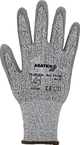 Asatex snijbestendige handschoen | maat 11 grijs grijs | en 388 psa-categorie ii | hdpe met polyurethaan | 10 paar - 3711e 11 3711e 11