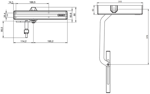 ギャラリービューアに画像をロードする, Assa abloy dc680g deurdranger voor toegangspoorten en tuinhekken | incl. glijarm voor breedtes van 600 mm tot 1400 mm | kleur zilver ev1. | 180-20 ° - a000399976
