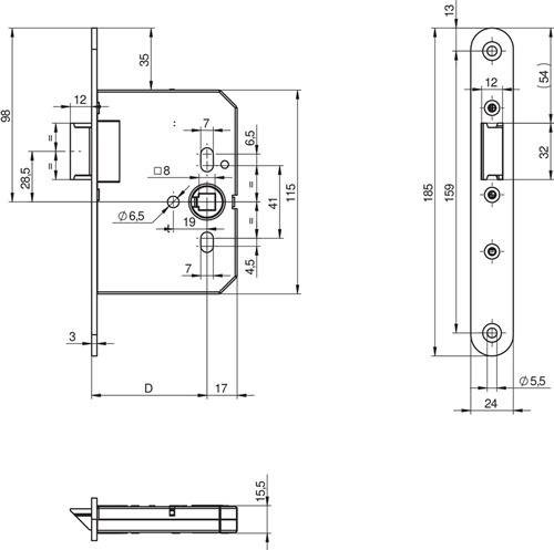 Afbeelding laden in galerijviewer, Assa abloy n1002 loopslot | dm65mm | krukgat 8mm | voorplaat rvs 24x185mm afgerond | zamac vernikkelde dagschoot | dr 1+3 2+4 - 10049500
