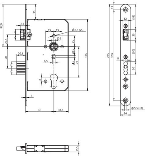 Assa abloy n1100 paniekdeurslot | dm65mm | pc72 mm | voorplaat rvs 24x235mm rechthoekig | paniek b | enkele deur | dr 1+3 2+4 - a000300238