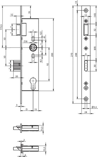 Load image into Gallery viewer, Assa abloy n1500 deurslot | dm40mm | pc 92mm | krukgat 8mm | voorplaat rvs 24x270mm rechthoekig | zamac vernikkelde dagschoot | dr 1+3 2+4 - 10049531
