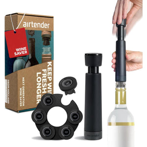 Airtender wijn vacuã¼mpomp met 6 wijnstoppers + bewaarclip in cadeaudoos