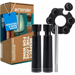 Airtender wine lovers - vacuã¼mpomp met 3 wijnstoppers en beluchter in cadeaudoos