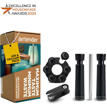 Airtender air vacuum - vacuã¼mpomp, luchtpomp, beluchter, 6 stoppers met bewaarclip in cadeaudoos
