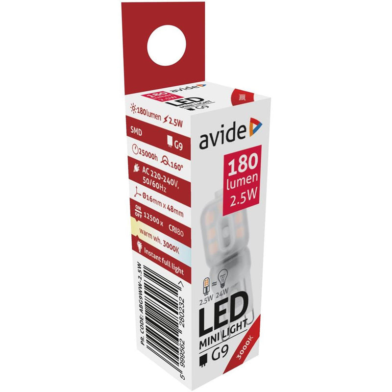 Afbeelding laden in galerijviewer, Avide led lamp 2,5 w g9 fitting, 2.5w 3000 kelvin warmwit 180 lumen
