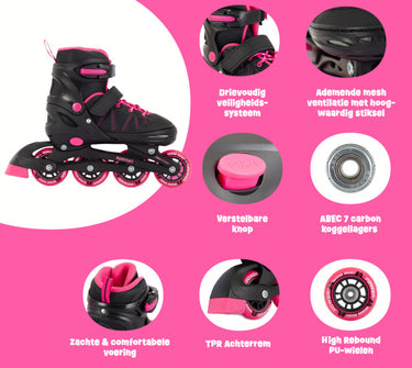 Aventuri verstelbare inline skates semi-softboot zwart roze maat 30-33 (s)
