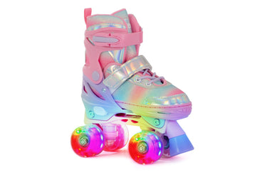 Aventuri verstelbare rolschaatsen met lichtjes roze glitter maat 27-30 (xs)