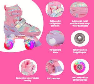 Aventuri verstelbare rolschaatsen met lichtjes roze glitter maat 27-30 (xs)