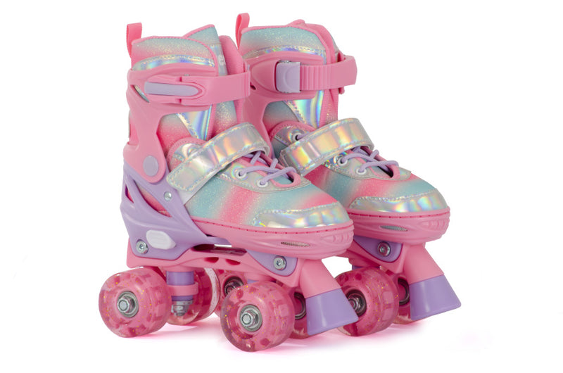 Load image into Gallery viewer, Aventuri verstelbare rolschaatsen met lichtjes roze glitter maat 31-34 (s)
