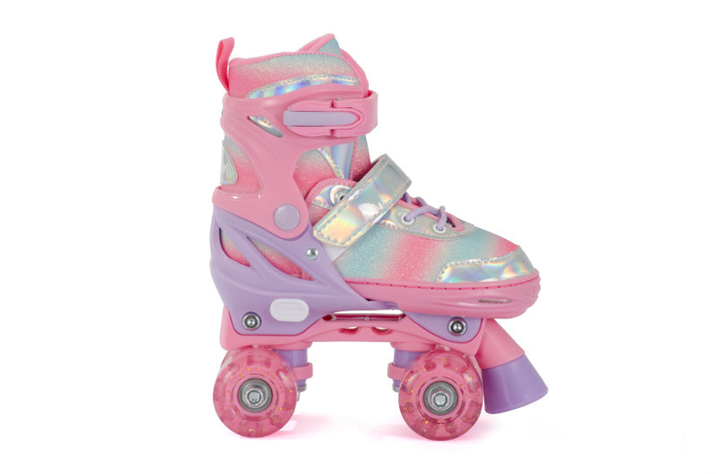 Load image into Gallery viewer, Aventuri verstelbare rolschaatsen met lichtjes roze glitter maat 31-34 (s)
