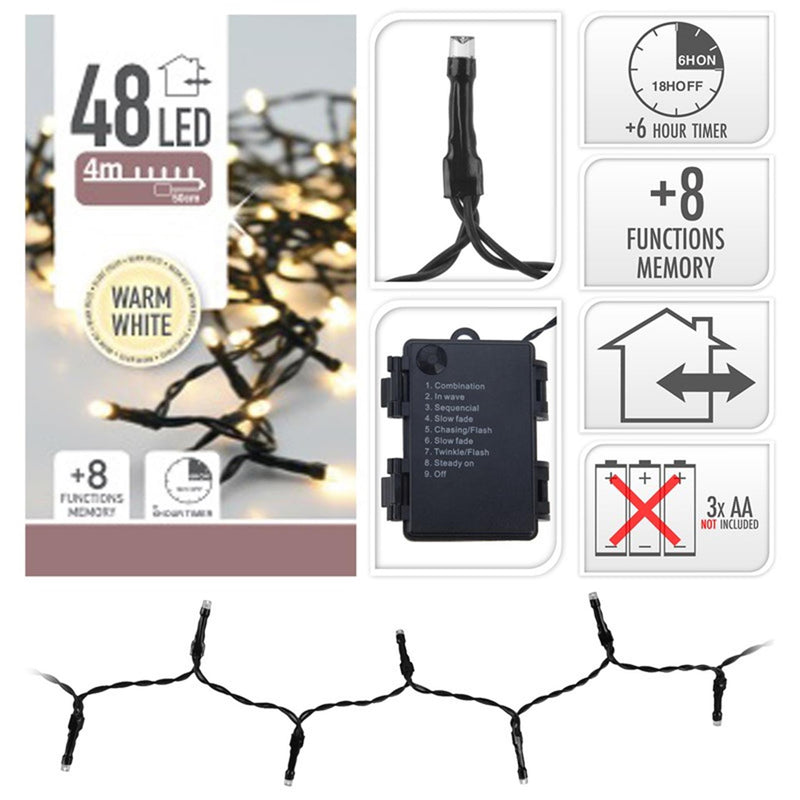 Load image into Gallery viewer, Home styling s.i.a. batterij led verlichting 48 leds 350 cm warm wit licht zwart
