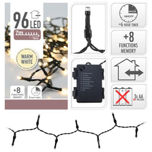 Home styling kerstverlichting led met timer 96l 7mtr warm wit 3xaa (excl batterijen) .