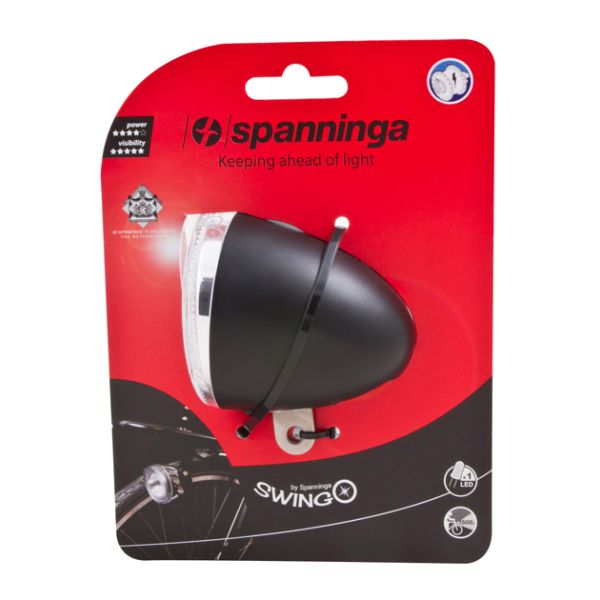 Load image into Gallery viewer, Spanninga swingo koplamp zwart batt. kaart
