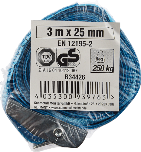 Connex producten spanband 1 delig met klemgesp 3meter 25mm