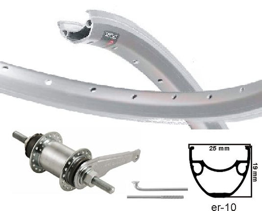 Kgs achterwiel 28 inch (622) alu velg mach zilver ventura remnaaf