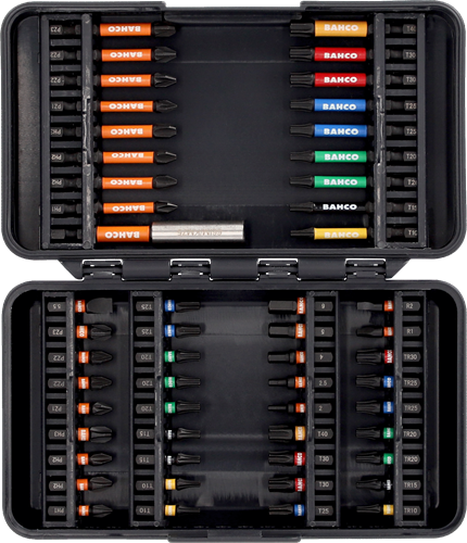 Laden Sie das Bild in Galerie -Viewer, Bahco 66im 54c-1 | 1 4 impact torsie bit set | voor sleuf phillips pozidriv hex torx® tamper robertson schroeven | 54 stuks - 66im 54c-1
