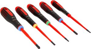 Bahco schroevendraaierset ergo™ | geïsoleerd | vde | driecomponentengreep | smal blad | gleuf- | pozidriv- en torx® - 5-delig - be-9872sl