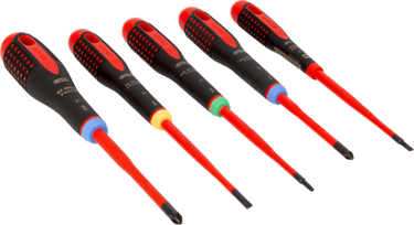 Bahco schroevendraaierset ergo™ | geïsoleerd | vde | driecomponentengreep | smal blad | gleuf- | pozidriv- en torx® - 5-delig - be-9872sl