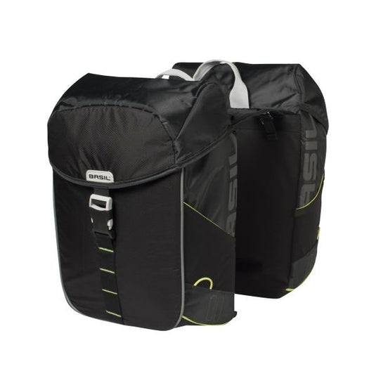 Basil Miles Double Bag - waterdichte dubbele fietstas, unisex, sportief, zwart-limoen