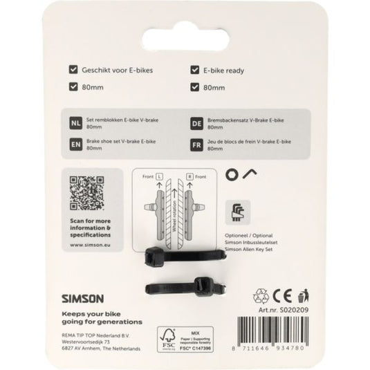 Simson remblokken e-bike v-brake 80mm