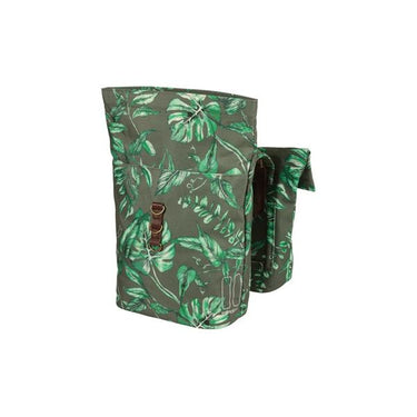 Basil Ever-Green dubbele fietstas, gerecycled PET, waterkerende vouwsluiting, vegan leather, 28-32L, thyme groen