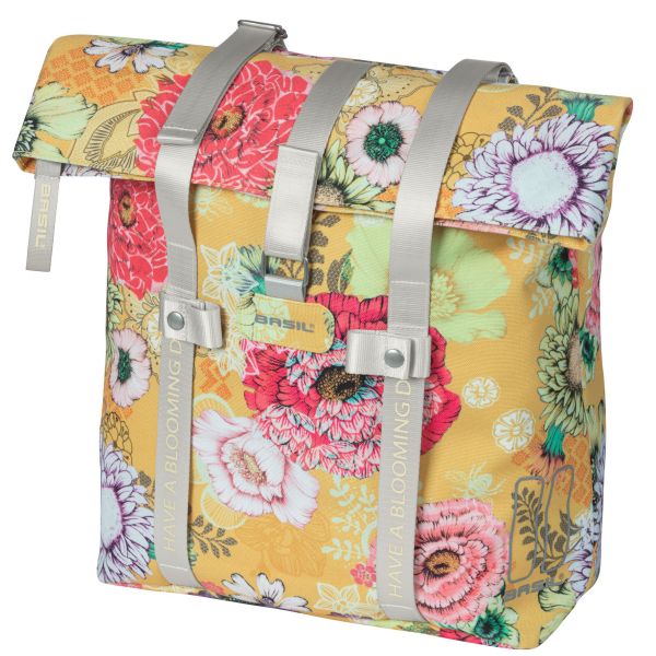 Load image into Gallery viewer, Basil Bloom Field fietsshopper, geel, gerecycled PET, waterdicht, verstelbare schouderriem
