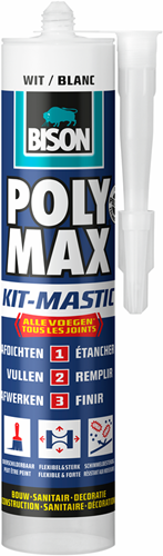 Bison poly max kit wit koker 280 ml, alles in 1 kit, waterdichte afdichting, universeel, binnen en buiten, overschilderbaar, vullend, krimpvrij, temperatuurbestendig van - 40°c tot + 100°c