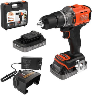 Black+decker gereedschap - 18v accu-klopboor- schroefmachine, 2x accu 2,0 ah, li-ion, lader bcd383d2xk-qw
