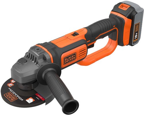 Load image into Gallery viewer, Black+decker bcg720m1 18v 4.0ah haakse slijper | 125mm beschermkap | 1x 18v 4.0ah accu + 1a snellader | softbag | zijhandgreep - bcg720m1-qw

