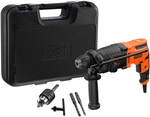 Load image into Gallery viewer, Black+decker behs01k 650w 1.4j sds+ boorhamer | zijhandgreep | dieptestop | 6mm en 8mm betonboor | boorkopadapter | in koffer - behs01k-qs
