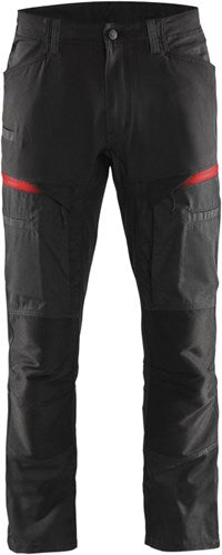 Blåkläder service werkbroek met stretch 14561845 | zwart rood | maat 58 - 7330509651544