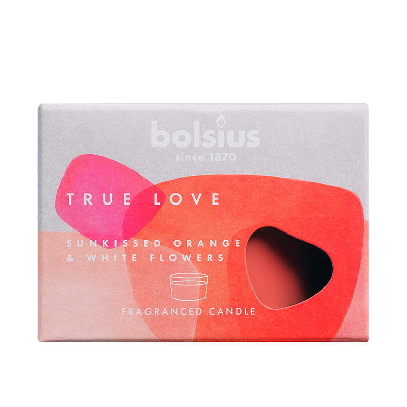 Cargue la imagen en el visor de la galería, Bolsius geurglas true love sunkiss orange white flowers 63 90mm
